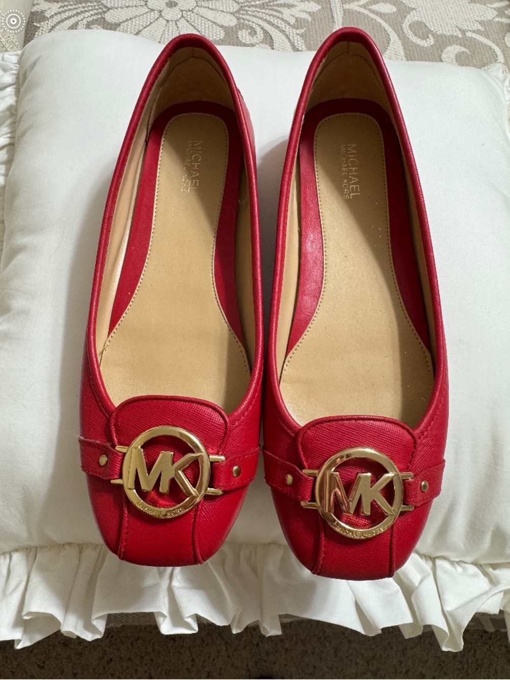 Michael Kors Red Logo Round-Toe Ballet Flats